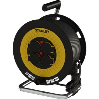 Stanley IP44 3500 W Kalın Topraklı 4'lü 25 m Makaralı Uzatma Kablosu Siyah