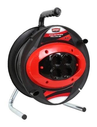 Amiral Seyyar 3500 W Kalın Topraklı 4'lü 30 m Makaralı Uzatma Kablosu Siyah