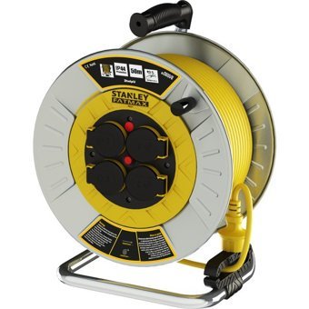 Stanley IP44-Kapaklı 3500 W Kalın Topraklı 4'lü 50 m Makaralı Uzatma Kablosu Sarı