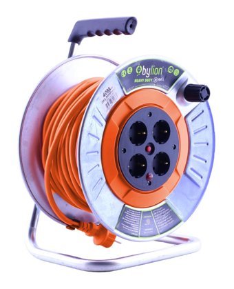 Bylion IP20 3500 W Kalın Akım Korumalı 4'lü 40 m Makaralı Uzatma Kablosu Siyah-Turuncu