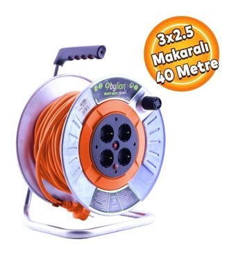 Bylion IP20 3500 W Kalın Akım Korumalı 4'lü 40 m Makaralı Uzatma Kablosu Siyah-Turuncu