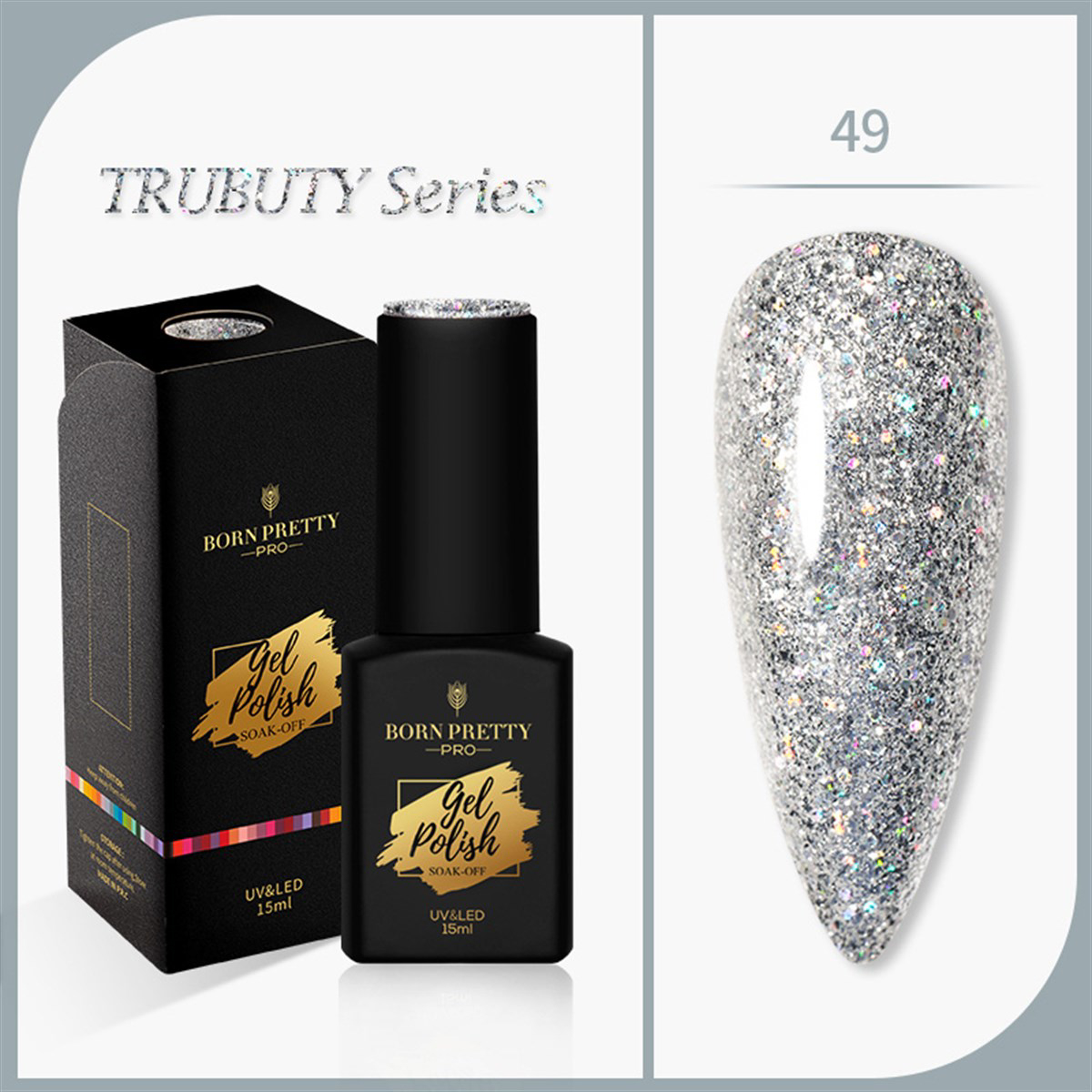 Born Pretty 49 Gri Kalıcı Simli Parlak Oje