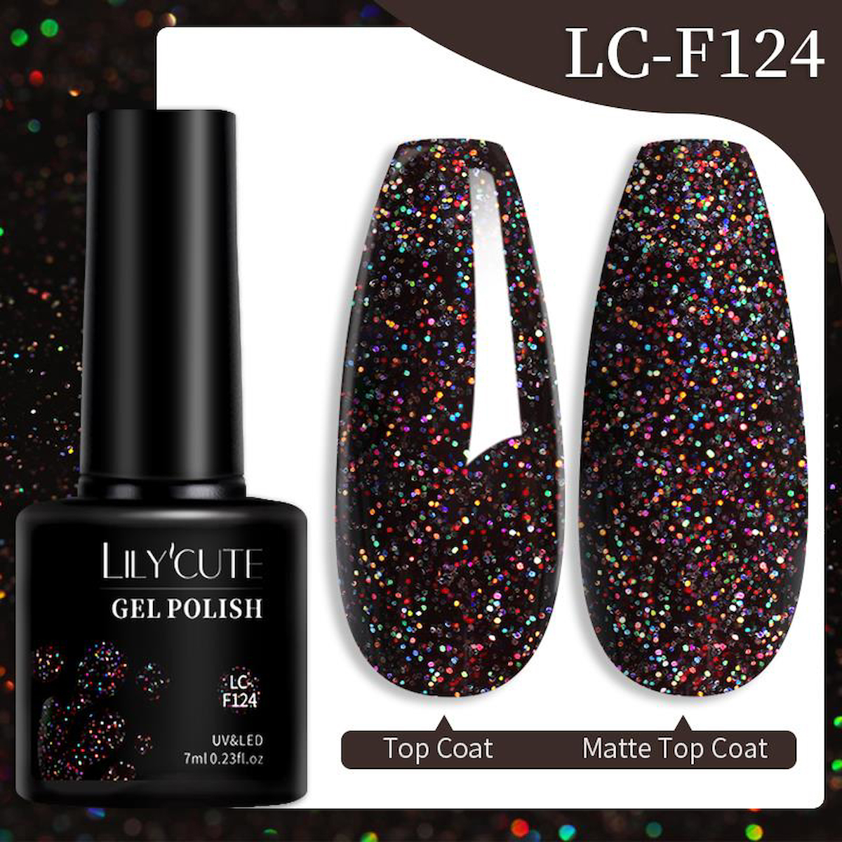 Lily Cute LC-F124 Siyah Kalıcı Simli Parlak Oje