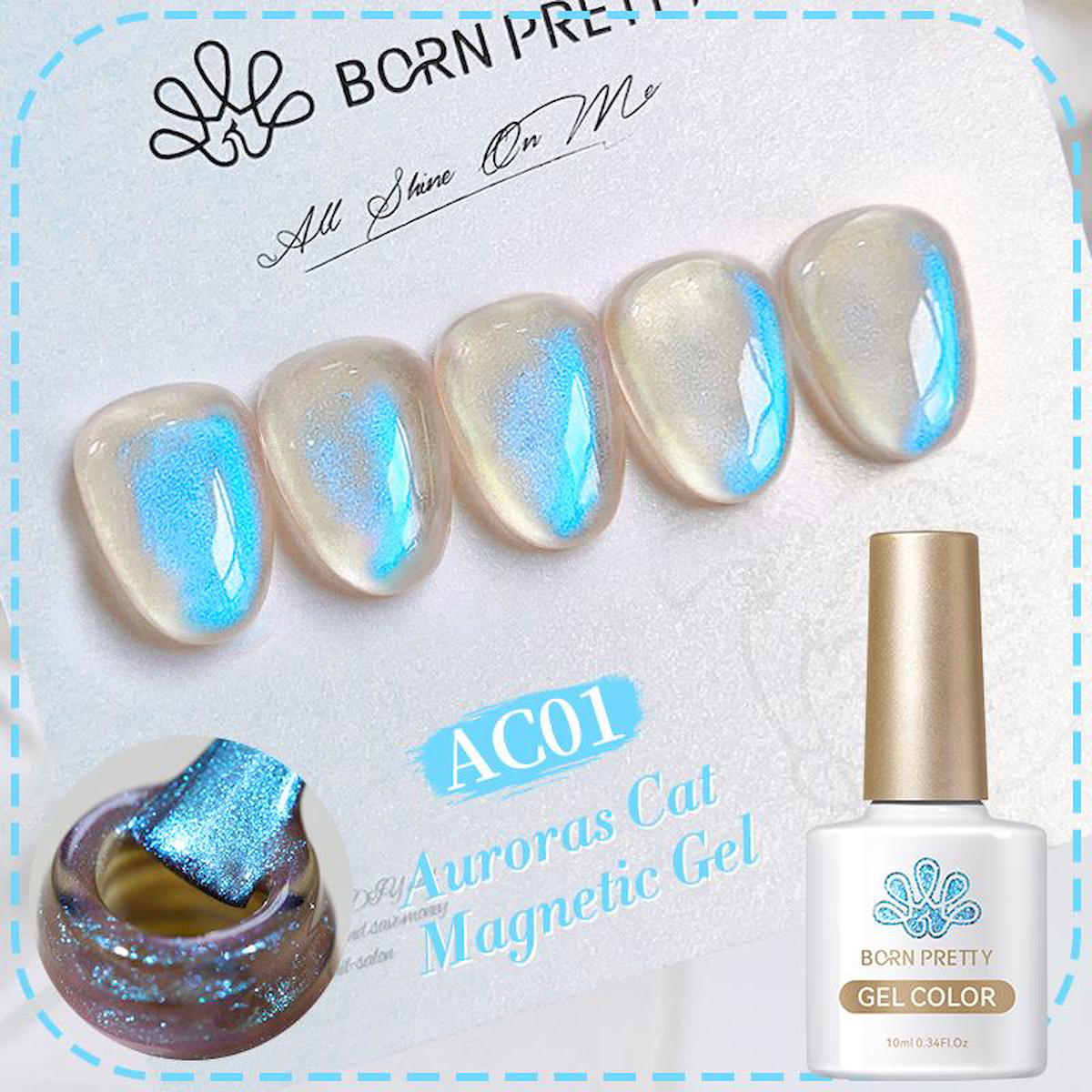 Born Pretty Aurora Cat Magnetic AC01 Mavi Kalıcı Simli Parlak Oje