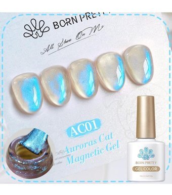 Born Pretty Aurora Cat Magnetic AC01 Mavi Kalıcı Simli Parlak Oje