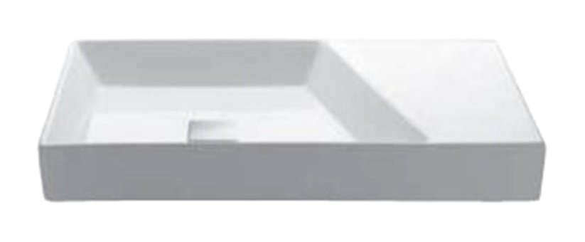 Kale Cube Dekoratif Tekli 75 cm Seramik Tezgah Üstü Dikdörtgen Lavabo Beyaz