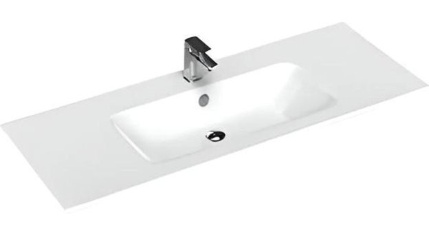 Sanovit Piedra Klasik Tekli 100 cm Seramik Tezgah Üstü Dikdörtgen Lavabo Beyaz