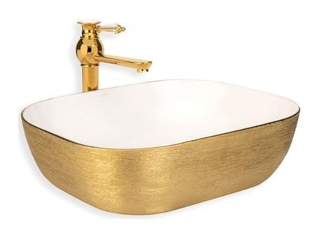 Lena E-5003A Dekoratif Tekli 40 cm Porselen Tezgah Üstü Oval Lavabo Beyaz