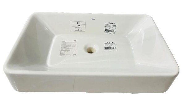 Kale Eternal Dekoratif Tekli 60 cm Seramik Tezgah Üstü Dikdörtgen Lavabo Beyaz