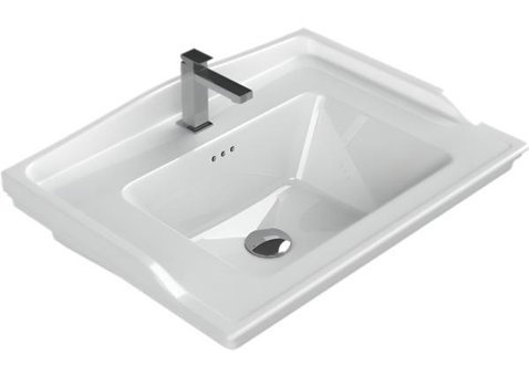 Turkuaz Seramik Kapadokya Klasik Tekli 80 cm Seramik Tezgah Üstü Dikdörtgen Lavabo Beyaz