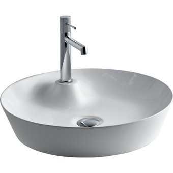 Lena E-4044 Dekoratif Tekli 48.5 cm Porselen Tezgah Üstü Yuvarlak Lavabo Beyaz