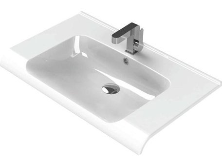 Turkuaz Seramik Cerastyle Anova Dekoratif Tekli 80 cm Seramik Tezgah Üstü Dikdörtgen Lavabo Beyaz