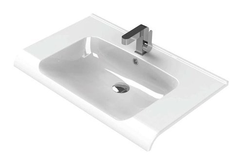 Turkuaz Seramik Cerastyle Anova Dekoratif Tekli 80 cm Seramik Tezgah Üstü Dikdörtgen Lavabo Beyaz