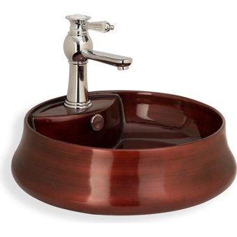Lena E-4045-3 Dekoratif Tekli 45 cm Porselen Tezgah Üstü Yuvarlak Lavabo Bakır