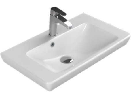 Turkuaz Seramik Porto Dekoratif Tekli 65 cm Seramik Tezgah Üstü Dikdörtgen Lavabo Beyaz