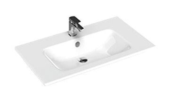 Sanovit Piedra Klasik Tekli 80 cm Seramik Tezgah Üstü Dikdörtgen Lavabo Beyaz