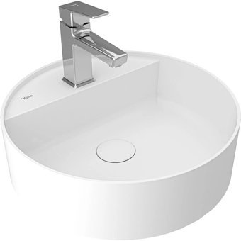 Kale Smartedge Dekoratif Tekli 45 cm Porselen Tezgah Üstü Yuvarlak Lavabo Beyaz