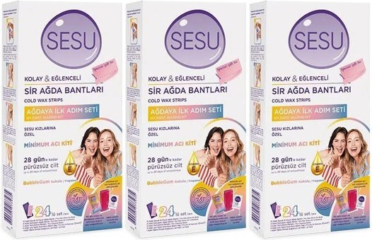Sesu Kolay & Eğlenceli İlk Adım Seti Bubble Gum Kokulu 3x24 Adet Tüm Vücut Ağda Bandı