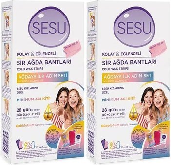 Sesu Kolay & Eğlenceli İlk Adım Seti Bubble Gum Kokulu 2x24 Adet Tüm Vücut Ağda Bandı