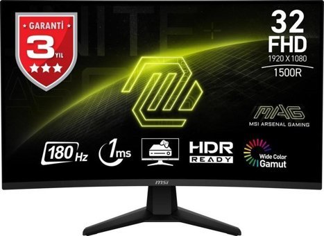 Msi MAG 32C6 180 Hz 1 ms 31.5 cm Kavisli VA Hoparlörlü HDMI 1920 x 1080 px OLED Oyuncu Monitör