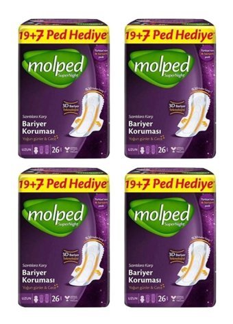 Molped Supernight Bariyer Koruması Uzun 26'lı Hijyenik Ped 4 Adet