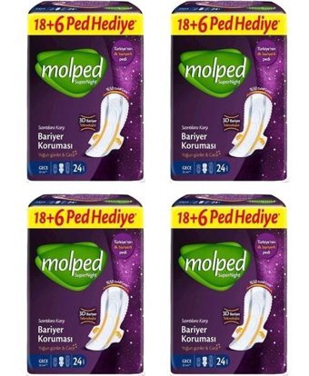 Molped Supernight Bariyer Koruması Gece 24'lü Hijyenik Ped 4 Adet