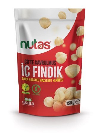 Nutas Çifte Kavrulmuş Tuzsuz Organik Glutensiz Tane İçi Fındık 150 gr