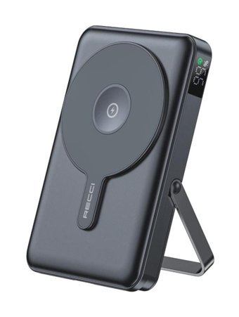 Recci RPB-W27 10000 mAh Hızlı Şarj Mıknatıslı Vantuzlu Işıklı Dijital Göstergeli Type C Powerbank Siyah
