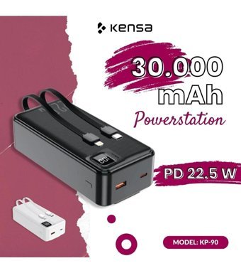 Kensa Neffo 30000 mAh Dijital Göstergeli Type C - USB Powerbank Siyah