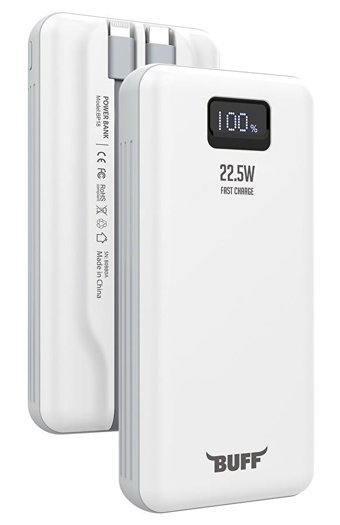 Bufflabs BP18 20000 mAh Hızlı Şarj Dijital Göstergeli USB A & USB C Powerbank Beyaz