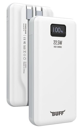 Bufflabs BP18 20000 mAh Hızlı Şarj Dijital Göstergeli USB A & USB C Powerbank Beyaz