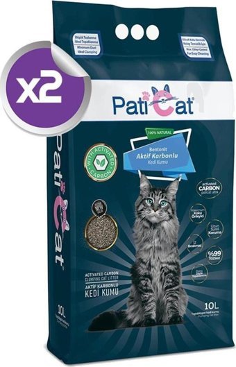 Pati Cat Topaklanan İnce Taneli Aktif Karbonlu Bentonit Kedi Kumu 2x10 lt