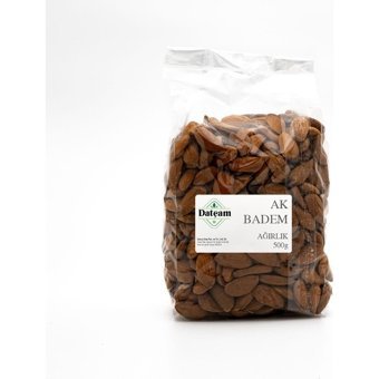 Datçam Çiğ Tuzsuz Organik Glutensiz Tane Ak Badem İçi 500 gr