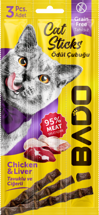 Bado Sticks Ciğerli-Tavuklu Yetişkin Kedi Ödül Maması 15 gr