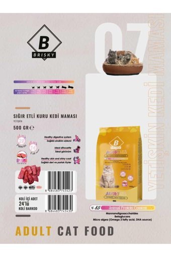 Brisky Sığır Etli Tahıllı Yetişkin Kuru Kedi Maması 500 gr