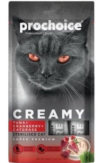 Pro Choice Creamy Kızılcık-Ton Balığı Kısırlaştırılmış Tahılsız Yetişkin Kedi Ödül Maması 4x15 kg