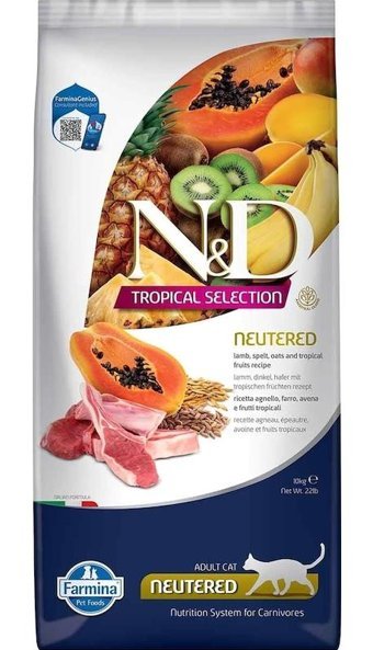N&d Tropical Selection Kuzu Etli-Tropikal Meyveli Kısırlaştırılmış Az Tahıllı Yetişkin Kuru Kedi Maması 10 kg