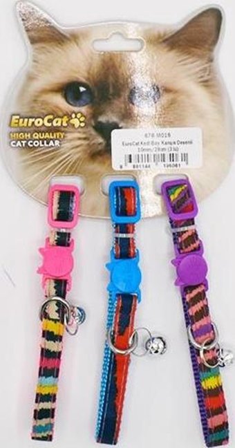 Eurocat Çizgili Zilli Düz Güvenlikli Çok Renkli Ayarlanabilir Gezdirme Boyun Kedi Tasması