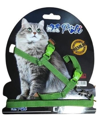 Pati Düz Güvenlikli Yeşil Ayarlanabilir Gezdirme Göğüs Kedi Tasması
