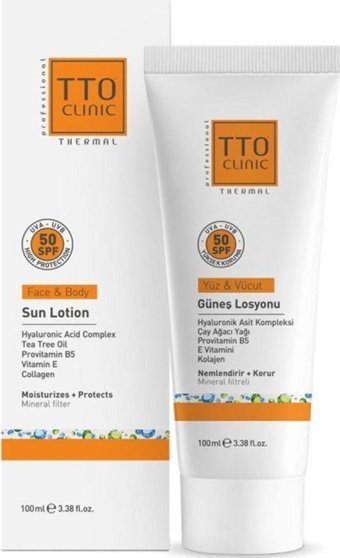 TTO Clinic 50+ Faktör Tüm Ciltler İçin Leke Karşıtı Nemlendirici Mineral Filtreli Yüz ve Vücut Güneş Losyonu 100 ml