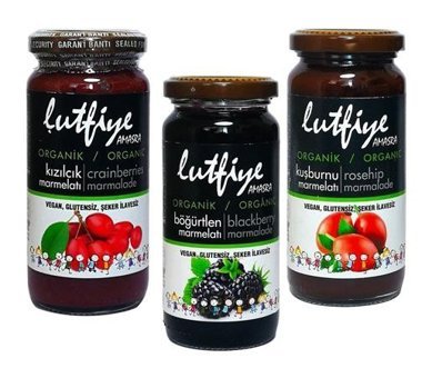 Lutfiye Şekersiz Organik Glutensiz Vegan Böğürtlen-Kızılcık-Kuşburnu Marmelatı 3x280 gr