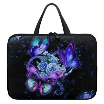 Poceacles 15 inç Kelebek Desenli Neopren Su Geçirmez Askılı Laptop Çantası Çok Renkli