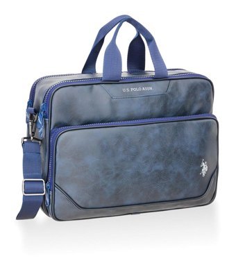 U.S. Polo Assn. 23666-23667-23668 15.6 inç Suni Deri Su Geçirmez Askılı Laptop Çantası Lacivert