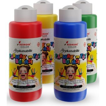 Red Rose Ana Renkler Yıkanabilir 120 ml 4'lü Çok Renkli Parmak Boyası