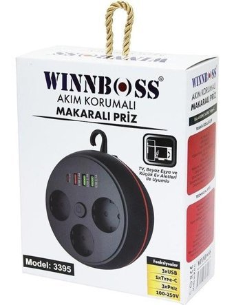 Wınnboss 3395 3'lü Soket Kablosuz 1'li USB Tekli Akım Korumalı Priz