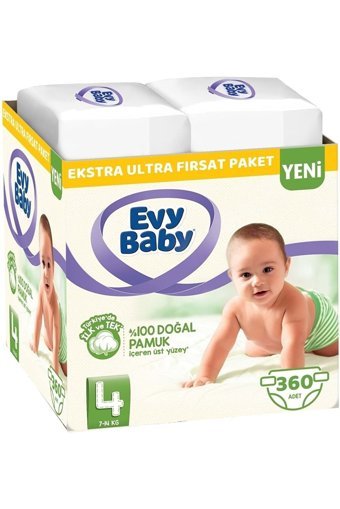Evy Baby Extra Ultra Fırsat Paketi Maxi 4 Numara Cırtlı Bebek Bezi 360 Adet