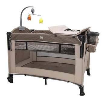 Babyhope BBH-1080 Metal 25 kg Kapasiteli Ayarlanabilir Taşınabilir Katlanabilir Ara Katlı 70x110 cm Sallanan Anne Yanı Park Yatak Kahverengi