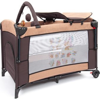 Reyo Dinazor Number Aliminyum 20 kg Kapasiteli Ayarlanabilir Taşınabilir Katlanabilir Ara Katlı 70x110 cm Sallanan Anne Yanı Park Yatak Bej