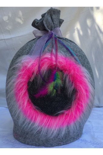 Blackpawspet Yuvarlak Tek Katlı İç Mekan Ahşap Kedi Evi Pembe