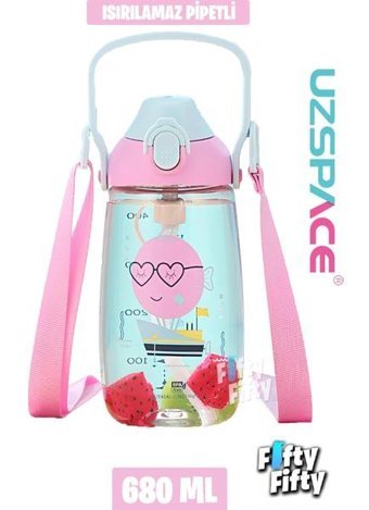 Uzspace Pipetli Çok Renkli Tritan Okul Çocuk Matara 680 ml